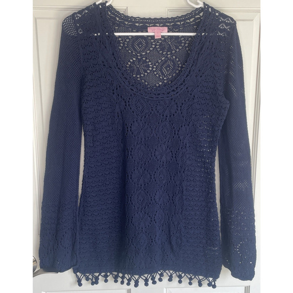 Lilly Pulitzer Women's Athena Tunic Sweater Sz S Crochet Cotton Knit Coastal - Picture 1 of 15